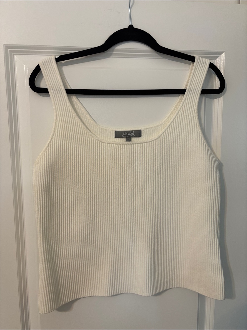 Marled Ribbed Cream Square-Neck Tank Top